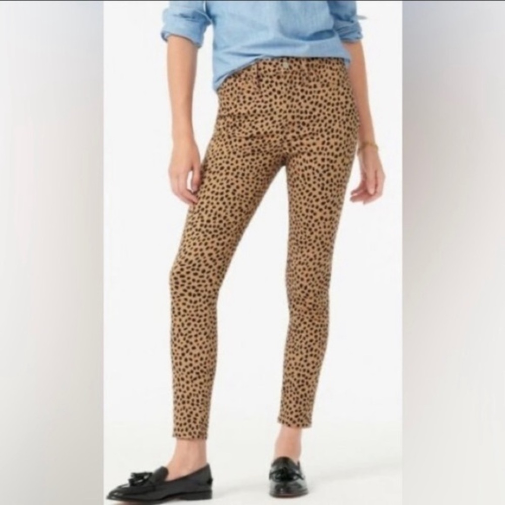 New J Crew 9” Toothpick Denim Cheetah Jean's